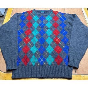 Vintage Arrow Blazer Collection Acrylic Gray Argyle‎ Pullover Sweater Sz Large